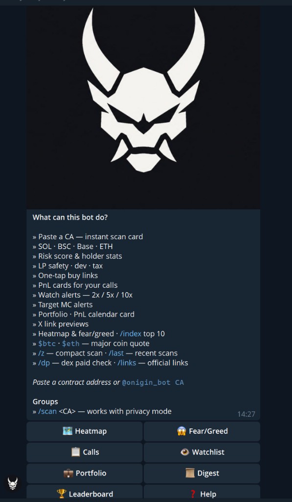 Onigin bot welcome